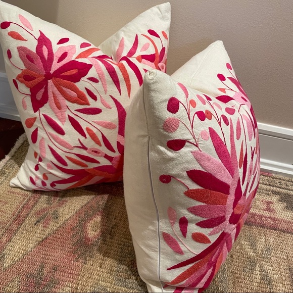 18x18 Hand Embroidered Otomi Pillows Magenta Hot Pink